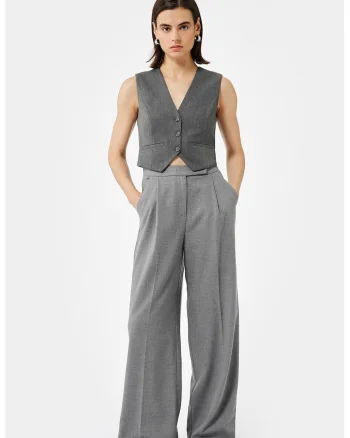 Pantaloni cu croiala ampla si pliuri, Gri