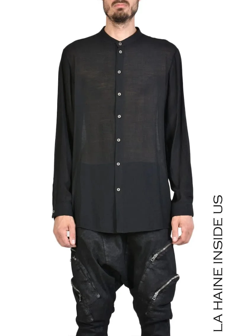 Cămașă slim fit cu guler tunică, Negru