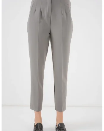 Pantaloni dama, HiCCUP, poliester/viscoza, slim fit, talie inalta, gri, Gri