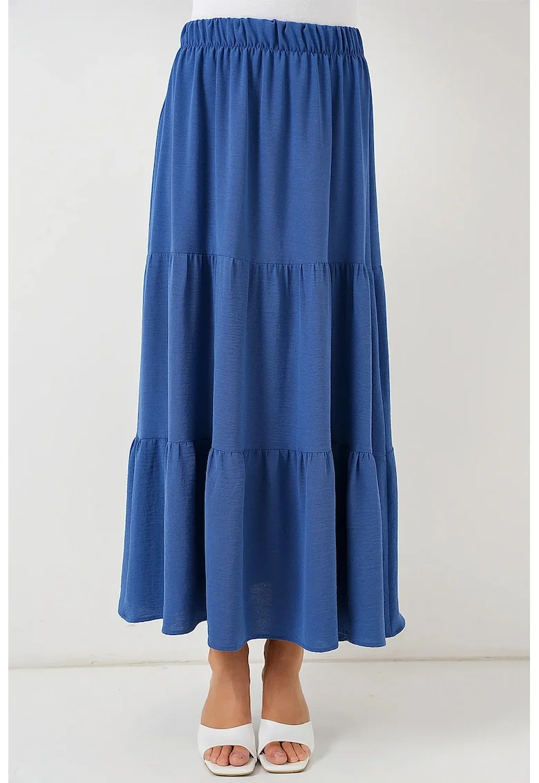 Fusta maxi texturata HiCCUP, albastru, poliester/elastan, croiala standard