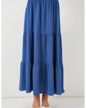 Fusta maxi texturata HiCCUP, albastru, poliester/elastan, croiala standard