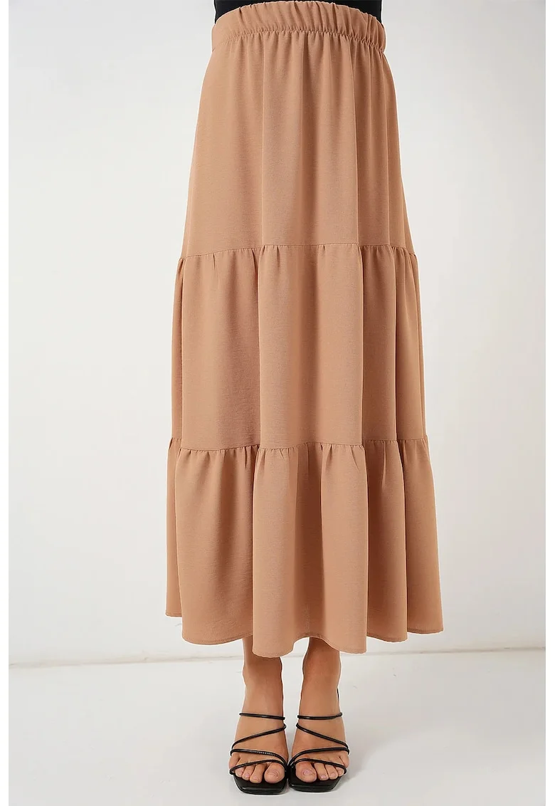 Fusta maxi texturata HiCCUP, bej, poliester-elastan, croiala standard, interior captusit