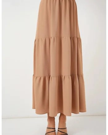 Fusta maxi texturata HiCCUP, bej, poliester-elastan, croiala standard, interior captusit