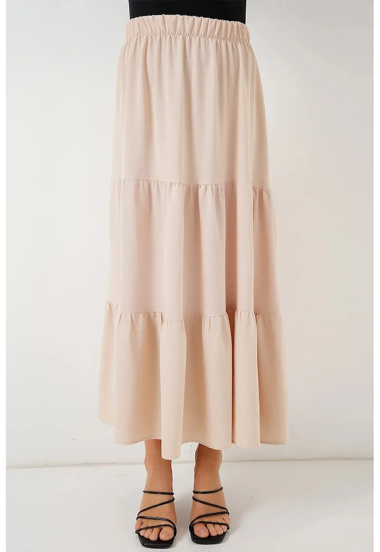 Fusta maxi texturata HiCCUP, bej, poliester-elastan, croiala standard