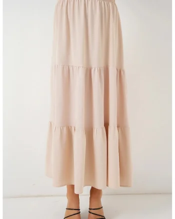 Fusta maxi texturata HiCCUP, bej, poliester-elastan, croiala standard