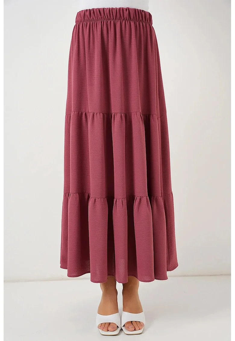 Fusta maxi texturata HiCCUP, roz, poliester-elastan, croiala standard