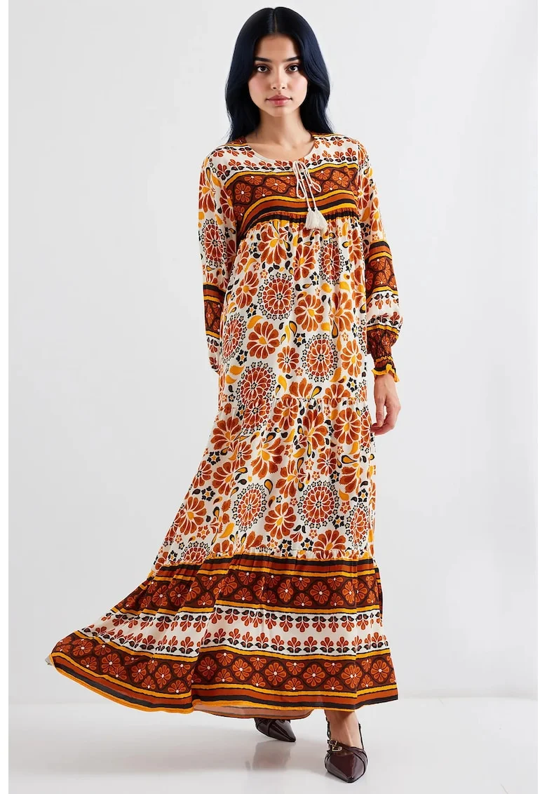Rochie maxi dama, HiCCUP, inchidere cu snur, viscoza, multicolor