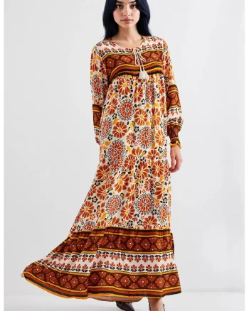 Rochie maxi dama, HiCCUP, inchidere cu snur, viscoza, multicolor