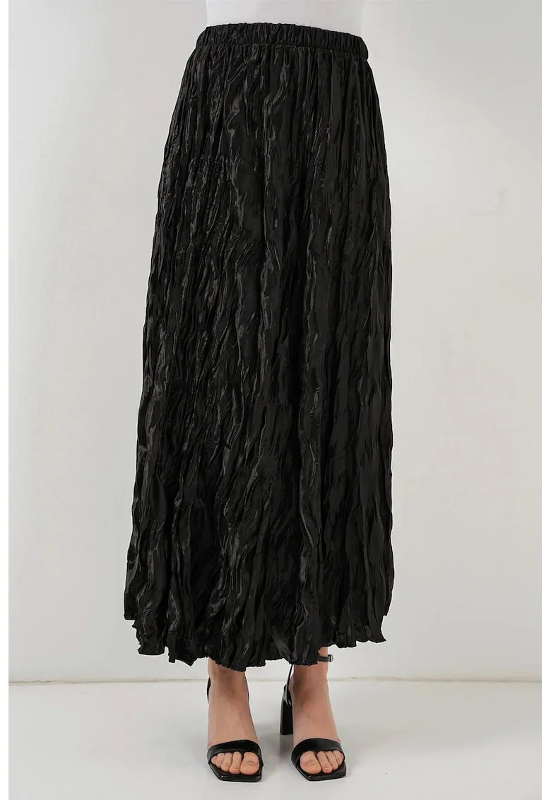Fusta maxi, HiCCUP, texturata, cu captuseala, neagra, satin