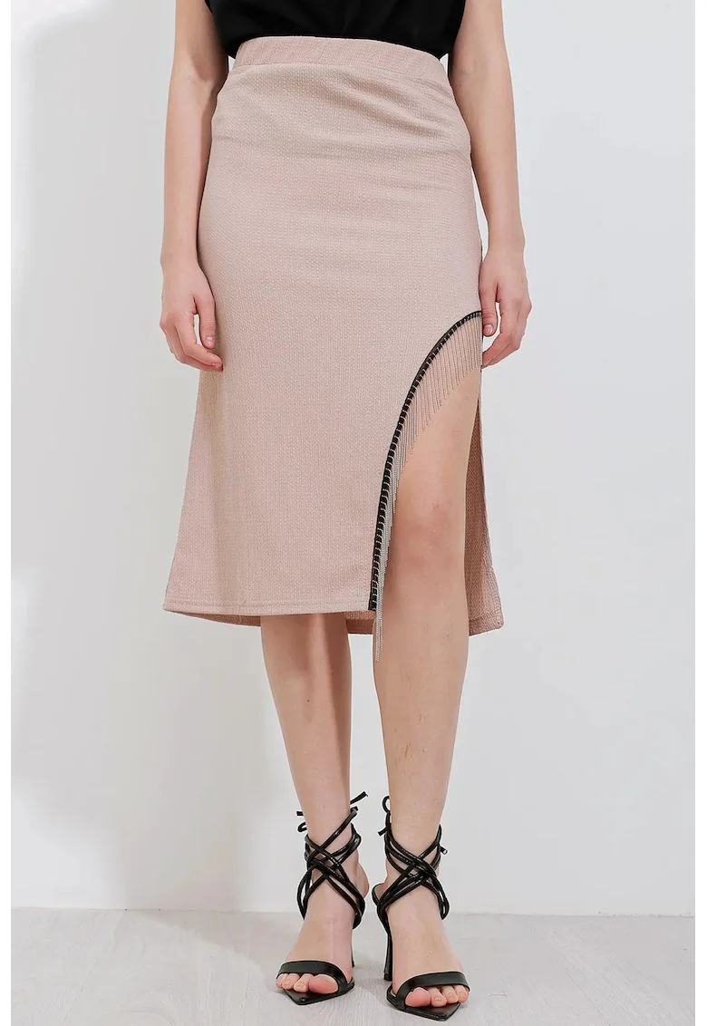 Fusta midi, HiCCUP, texturata, bej, poliester-lycra