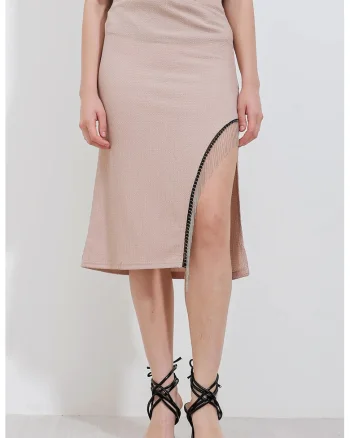 Fusta midi, HiCCUP, texturata, bej, poliester-lycra