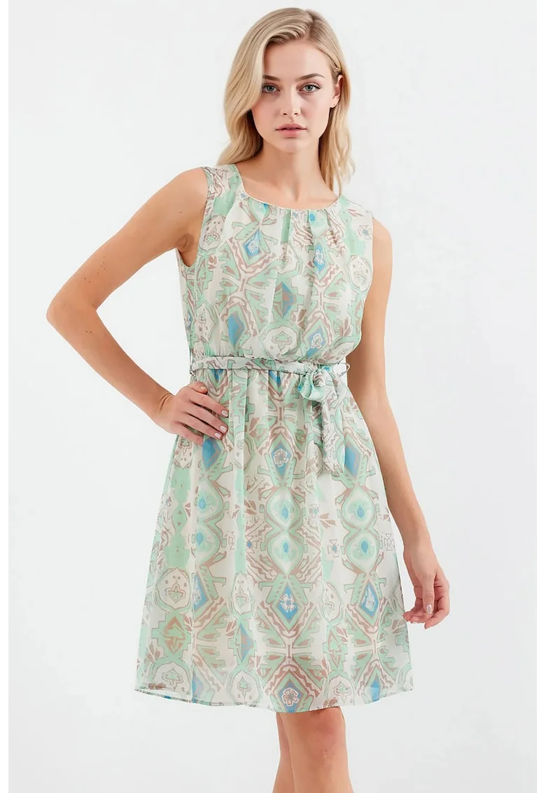 Rochie mini dama HiCCUP, decolteu rotund, poliester, multicolor