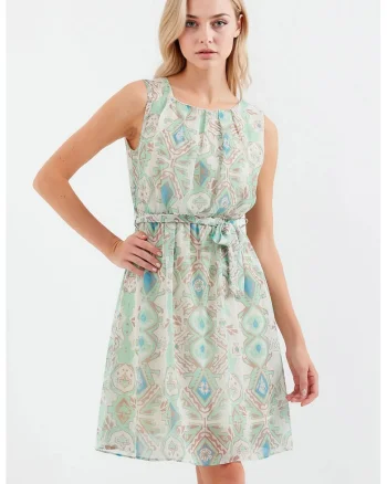 Rochie mini dama HiCCUP, decolteu rotund, poliester, multicolor