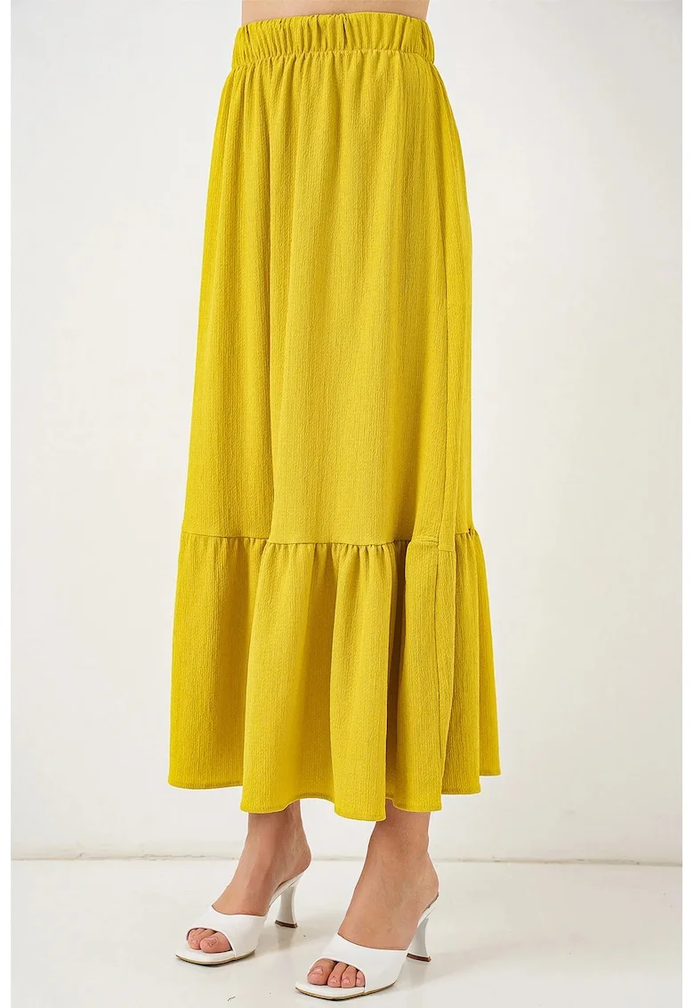 Fusta maxi texturata HiCCUP, talie elastica, galben, poliester-lycra