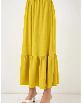 Fusta maxi texturata HiCCUP, talie elastica, galben, poliester-lycra