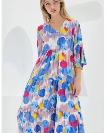 Rochie midi dama, HiCCUP, decolteu in V, viscoza, Multicolor