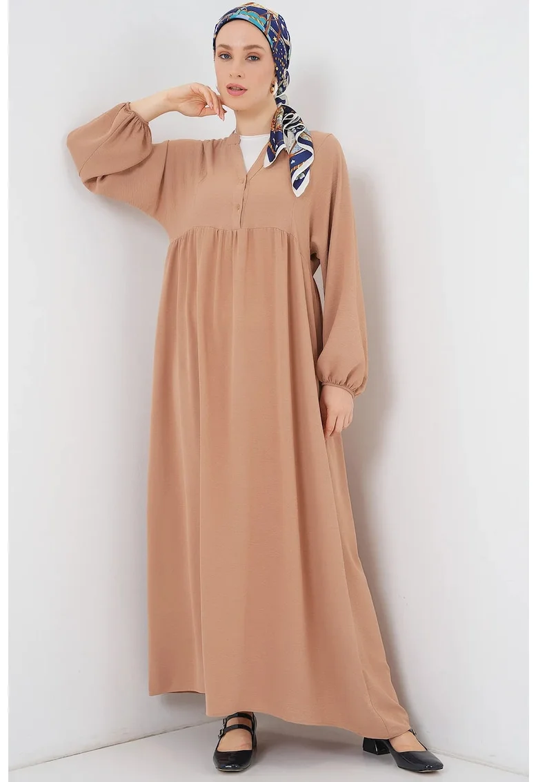 Rochie maxi dama, HiCCUP, poliester, decolteu in V si nasturi, maro