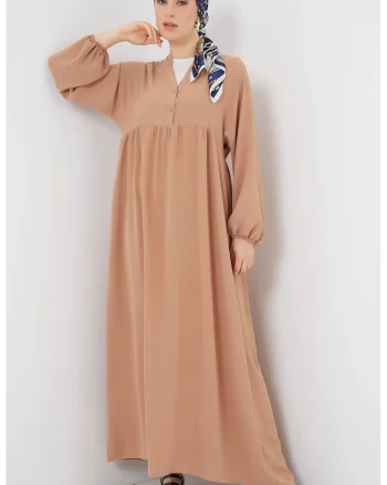 Rochie maxi dama, HiCCUP, poliester, decolteu in V si nasturi, maro