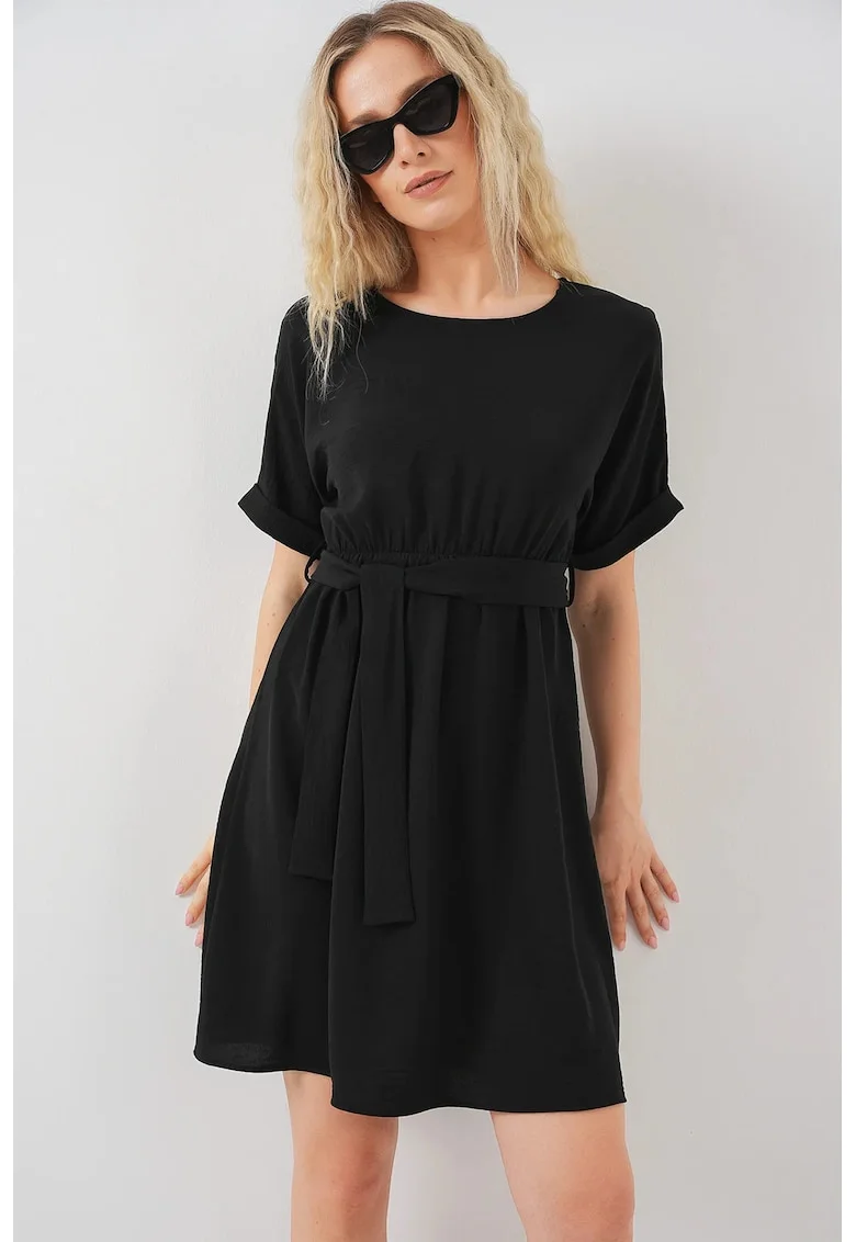 Rochie mini dama HiCCUP, cu cordon, poliester/elastan, negru