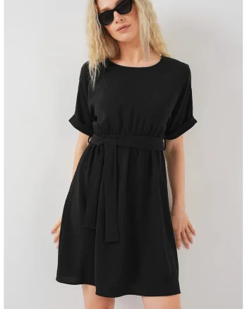 Rochie mini dama HiCCUP, cu cordon, poliester/elastan, negru