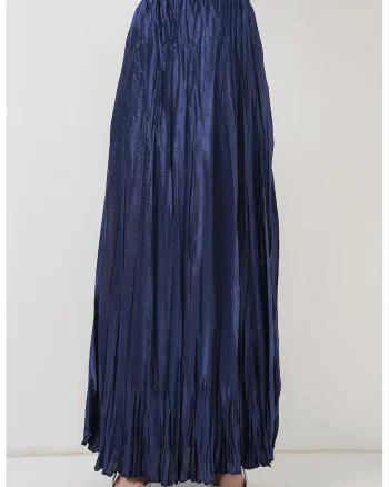 Fusta maxi, HiCCUP, texturata, albastra, satin