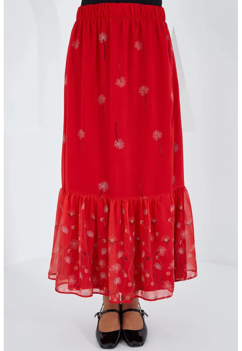 Fusta maxi, HiCCUP, imprimeu floral, rosu, poliester