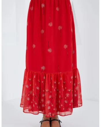 Fusta maxi, HiCCUP, imprimeu floral, rosu, poliester