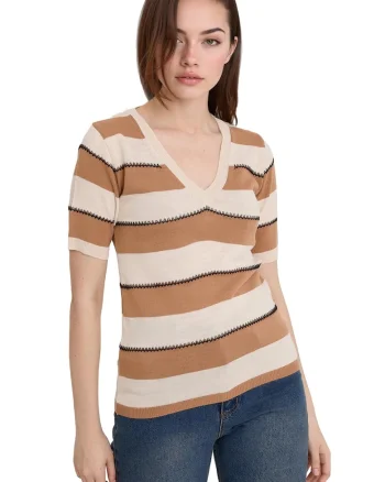 Tricou dama,  Tricot, Bej, Decolteu in V