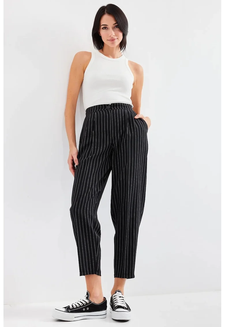 Pantaloni dama, HiCCUP, talie inalta, negri, poliester, Negru