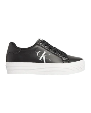 Pantofi sport din piele cu talpa flatform si imprimeu logo, Negru
