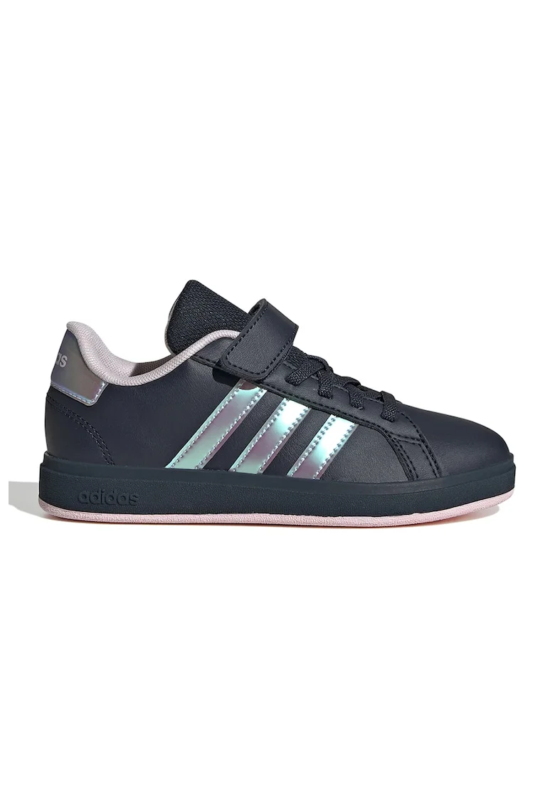 Pantofi sport din piele ecologica cu velcro Grand Court, Roz/Argintiu/Bleumarin