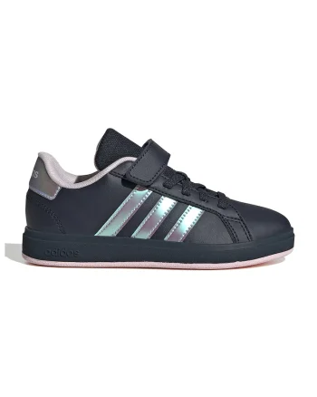 Pantofi sport din piele ecologica cu velcro Grand Court, Roz/Argintiu/Bleumarin