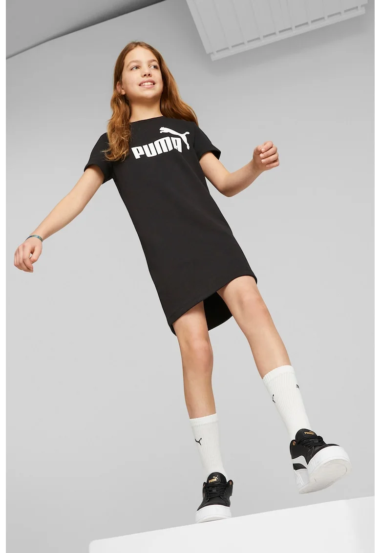 Rochie-tricou cu imprimeu logo ESS+, Alb/Negru