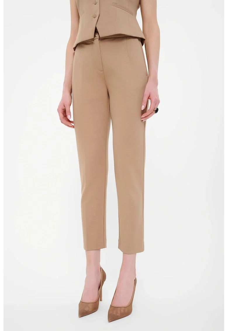 Pantaloni crop cu buzunare oblice, Maro nisip
