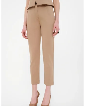 Pantaloni crop cu buzunare oblice, Maro nisip