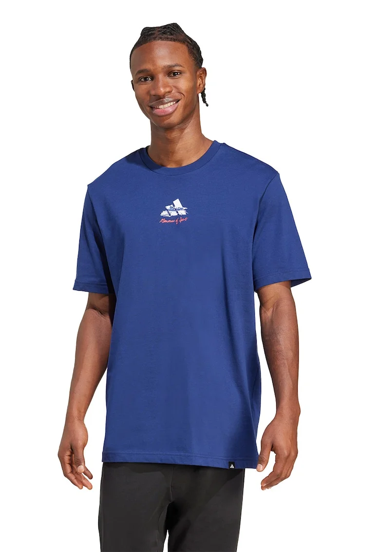 Tricou cu imprimeu pe partea din spate Gallery, Alb murdar/Albastru petrol