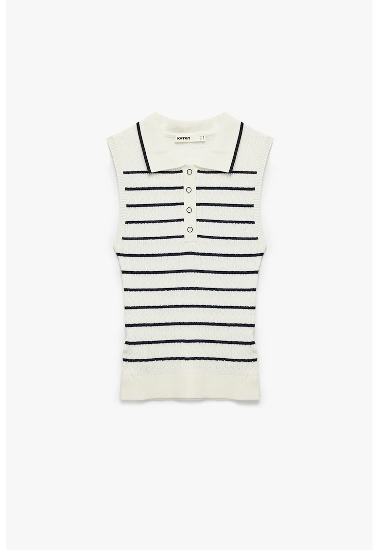 Pulover polo fara maneci, Alb/Albastru ultramarin