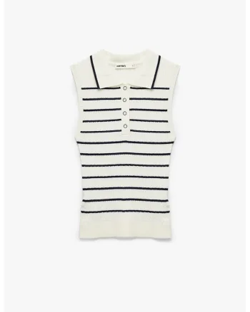 Pulover polo fara maneci, Alb/Albastru ultramarin