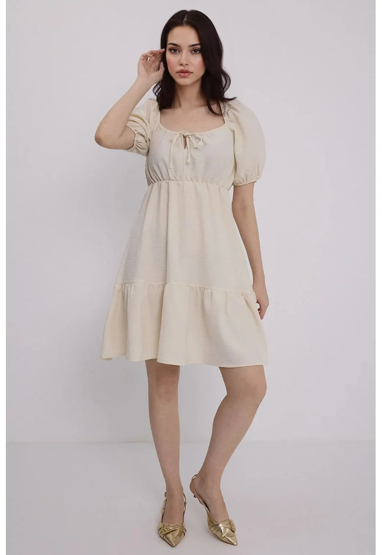 Rochie mini dama, HiCCUP, decolteu patrat, bumbac/poliester, bej
