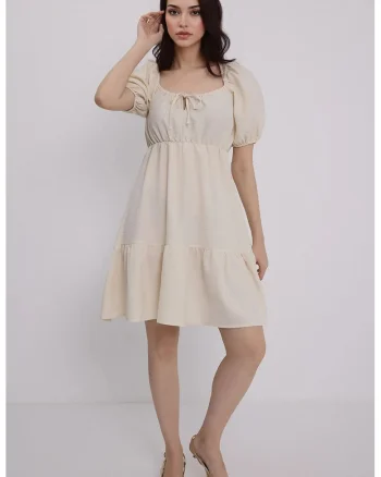 Rochie mini dama, HiCCUP, decolteu patrat, bumbac/poliester, bej
