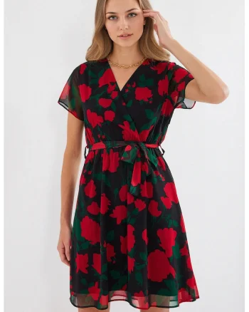 Rochie mini dama HiCCUP, imprimeu floral, textil, decolteu in V, multicolor