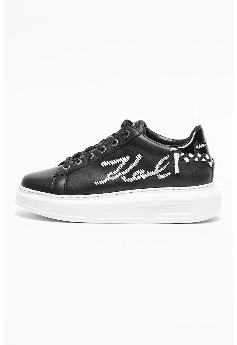 Pantofi sport low-top din piele cu logo cusut, Alb/Negru