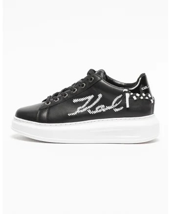 Pantofi sport low-top din piele cu logo cusut, Alb/Negru