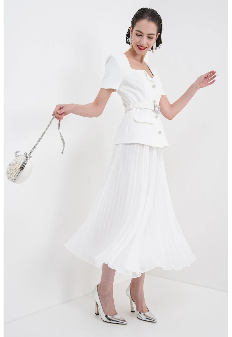 Rochie combi cu pliuri, Alb optic