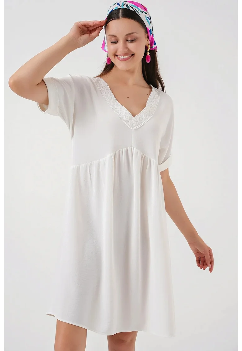 Rochie mini dama HiCCUP, decolteu in V, poliester/elastan, alb