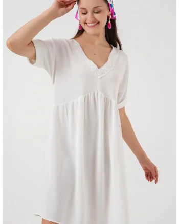 Rochie mini dama HiCCUP, decolteu in V, poliester/elastan, alb