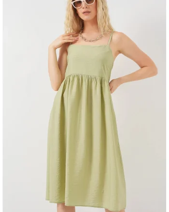Rochie midi dama, HiCCUP, cu decolteu patrat, viscoza/nylon, verde