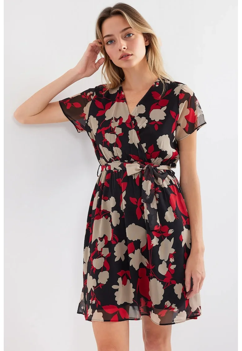 Rochie mini dama, HiCCUP, textil, imprimeu floral, decolteu in V, multicolor