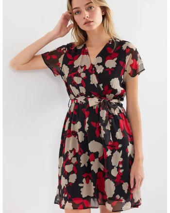 Rochie mini dama, HiCCUP, textil, imprimeu floral, decolteu in V, multicolor