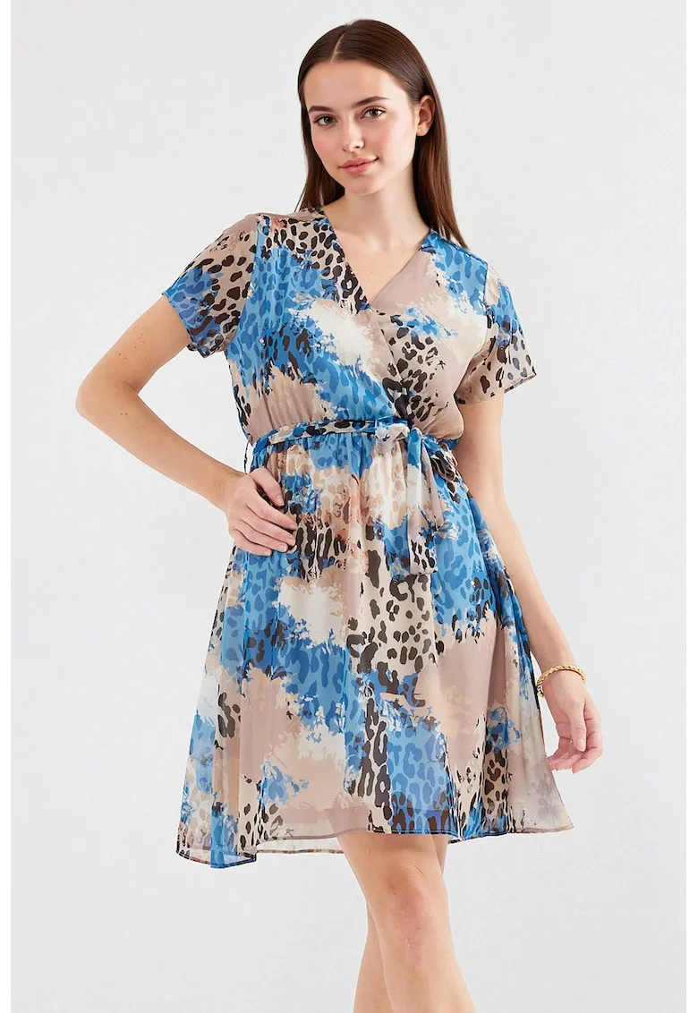 Rochie mini dama HiCCUP, imprimeu floral, decolteu in V, textil, multicolor